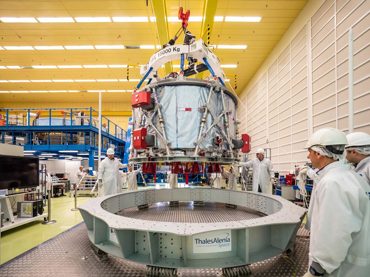 Technicians at the Airbus facility in Bremen, Germany prepare the European Service Module for shipment to Kennedy Space Center on Nov. 1, 2018. The service module will depart Germany on November 5, 2018 and will arrive in the U.S. on November 6...For the first time, NASA will use a European-built system as a critical element to power an American spacecraft, extending the international cooperation of the International Space Station into deep space. The European Service Module is a unique collaboration across space agencies and industry including ESA’s prime contractor, Airbus, and 10 European countries. The completion of service module work in Europe and shipment to Kennedy signifies a major milestone toward NASA’s human deep space exploration missions to the Moon and beyond.