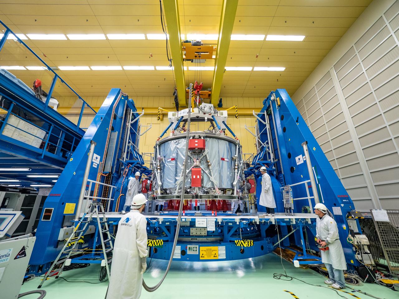 Technicians at the Airbus facility in Bremen, Germany prepare the European Service Module for shipment to Kennedy Space Center on Nov. 1, 2018. The service module will depart Germany on November 5, 2018 and will arrive in the U.S. on November 6...For the first time, NASA will use a European-built system as a critical element to power an American spacecraft, extending the international cooperation of the International Space Station into deep space. The European Service Module is a unique collaboration across space agencies and industry including ESA’s prime contractor, Airbus, and 10 European countries. The completion of service module work in Europe and shipment to Kennedy signifies a major milestone toward NASA’s human deep space exploration missions to the Moon and beyond.