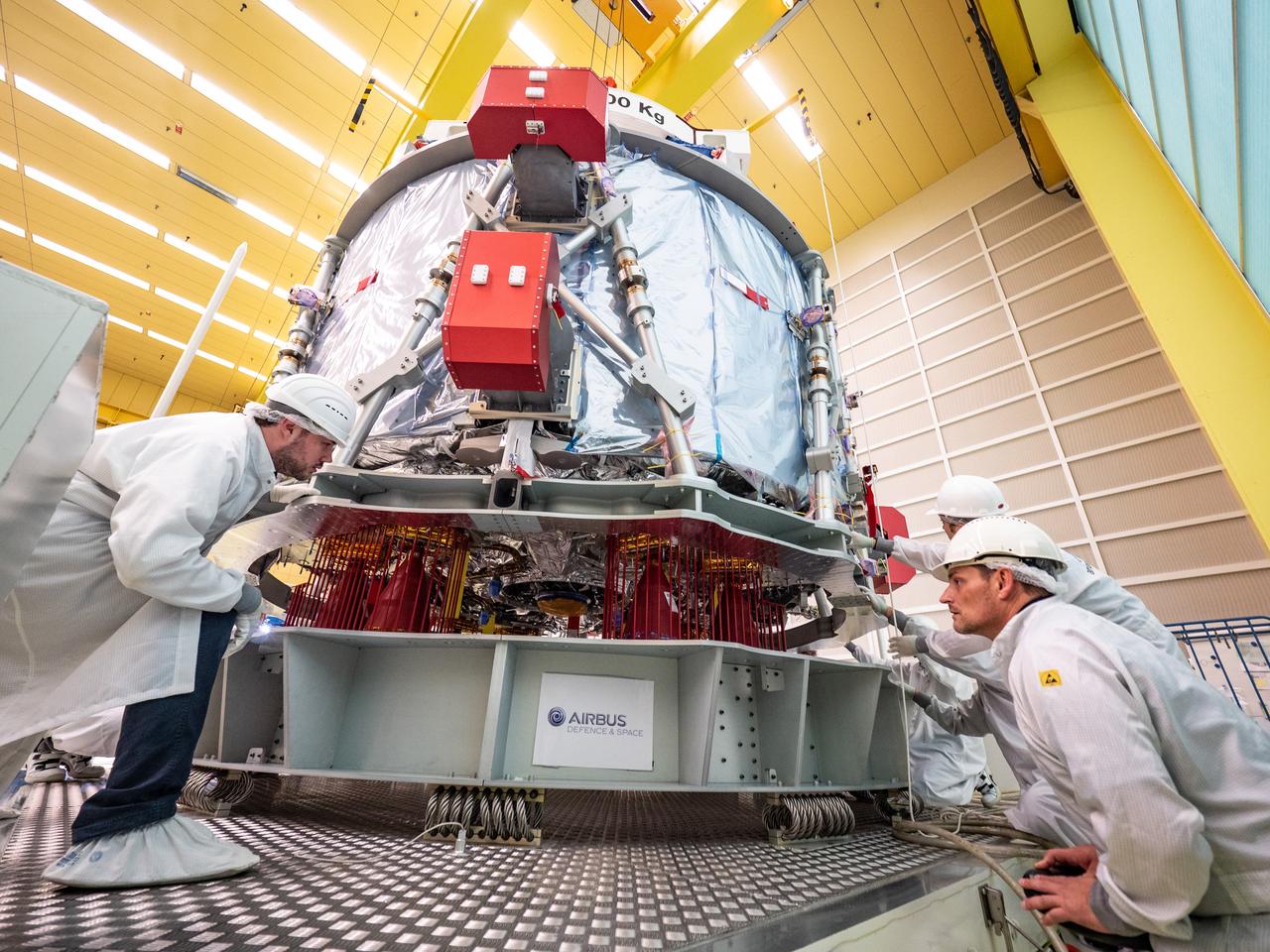 Technicians at the Airbus facility in Bremen, Germany prepare the European Service Module for shipment to Kennedy Space Center on Nov. 1, 2018. The service module will depart Germany on November 5, 2018 and will arrive in the U.S. on November 6...For the first time, NASA will use a European-built system as a critical element to power an American spacecraft, extending the international cooperation of the International Space Station into deep space. The European Service Module is a unique collaboration across space agencies and industry including ESA’s prime contractor, Airbus, and 10 European countries. The completion of service module work in Europe and shipment to Kennedy signifies a major milestone toward NASA’s human deep space exploration missions to the Moon and beyond.