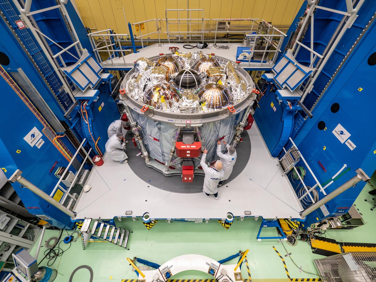 Technicians at the Airbus facility in Bremen, Germany prepare the European Service Module for shipment to Kennedy Space Center on Nov. 1, 2018. The service module will depart Germany on November 5, 2018 and will arrive in the U.S. on November 6...For the first time, NASA will use a European-built system as a critical element to power an American spacecraft, extending the international cooperation of the International Space Station into deep space. The European Service Module is a unique collaboration across space agencies and industry including ESA’s prime contractor, Airbus, and 10 European countries. The completion of service module work in Europe and shipment to Kennedy signifies a major milestone toward NASA’s human deep space exploration missions to the Moon and beyond.