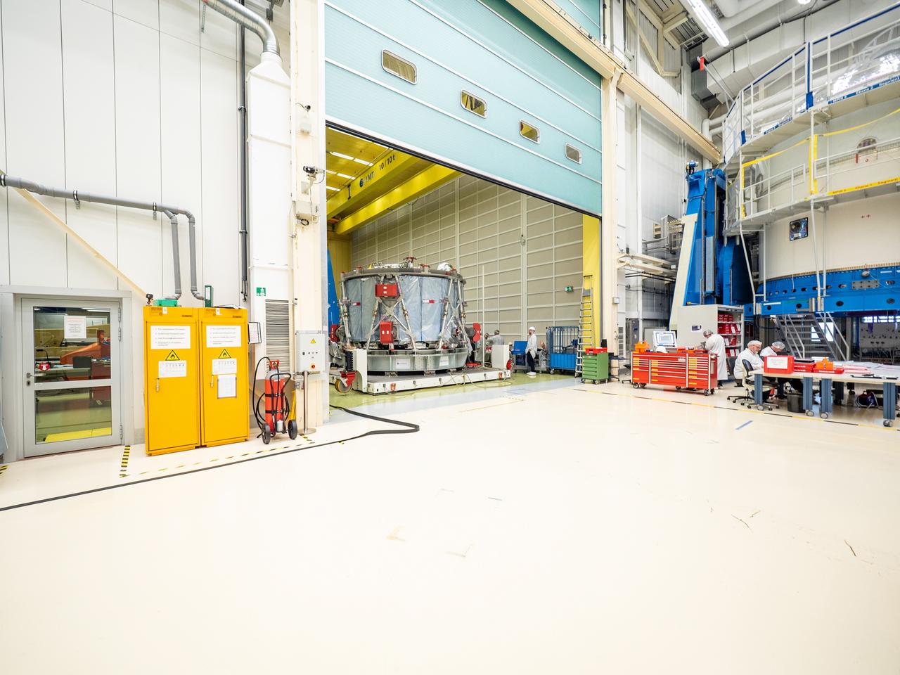 Technicians at the Airbus facility in Bremen, Germany prepare the European Service Module for shipment to Kennedy Space Center on Nov. 1, 2018. The service module will depart Germany on November 5, 2018 and will arrive in the U.S. on November 6...For the first time, NASA will use a European-built system as a critical element to power an American spacecraft, extending the international cooperation of the International Space Station into deep space. The European Service Module is a unique collaboration across space agencies and industry including ESA’s prime contractor, Airbus, and 10 European countries. The completion of service module work in Europe and shipment to Kennedy signifies a major milestone toward NASA’s human deep space exploration missions to the Moon and beyond.