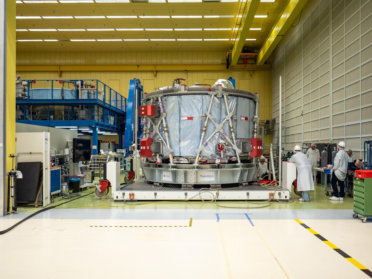 Technicians at the Airbus facility in Bremen, Germany prepare the European Service Module for shipment to Kennedy Space Center on Nov. 1, 2018. The service module will depart Germany on November 5, 2018 and will arrive in the U.S. on November 6...For the first time, NASA will use a European-built system as a critical element to power an American spacecraft, extending the international cooperation of the International Space Station into deep space. The European Service Module is a unique collaboration across space agencies and industry including ESA’s prime contractor, Airbus, and 10 European countries. The completion of service module work in Europe and shipment to Kennedy signifies a major milestone toward NASA’s human deep space exploration missions to the Moon and beyond.