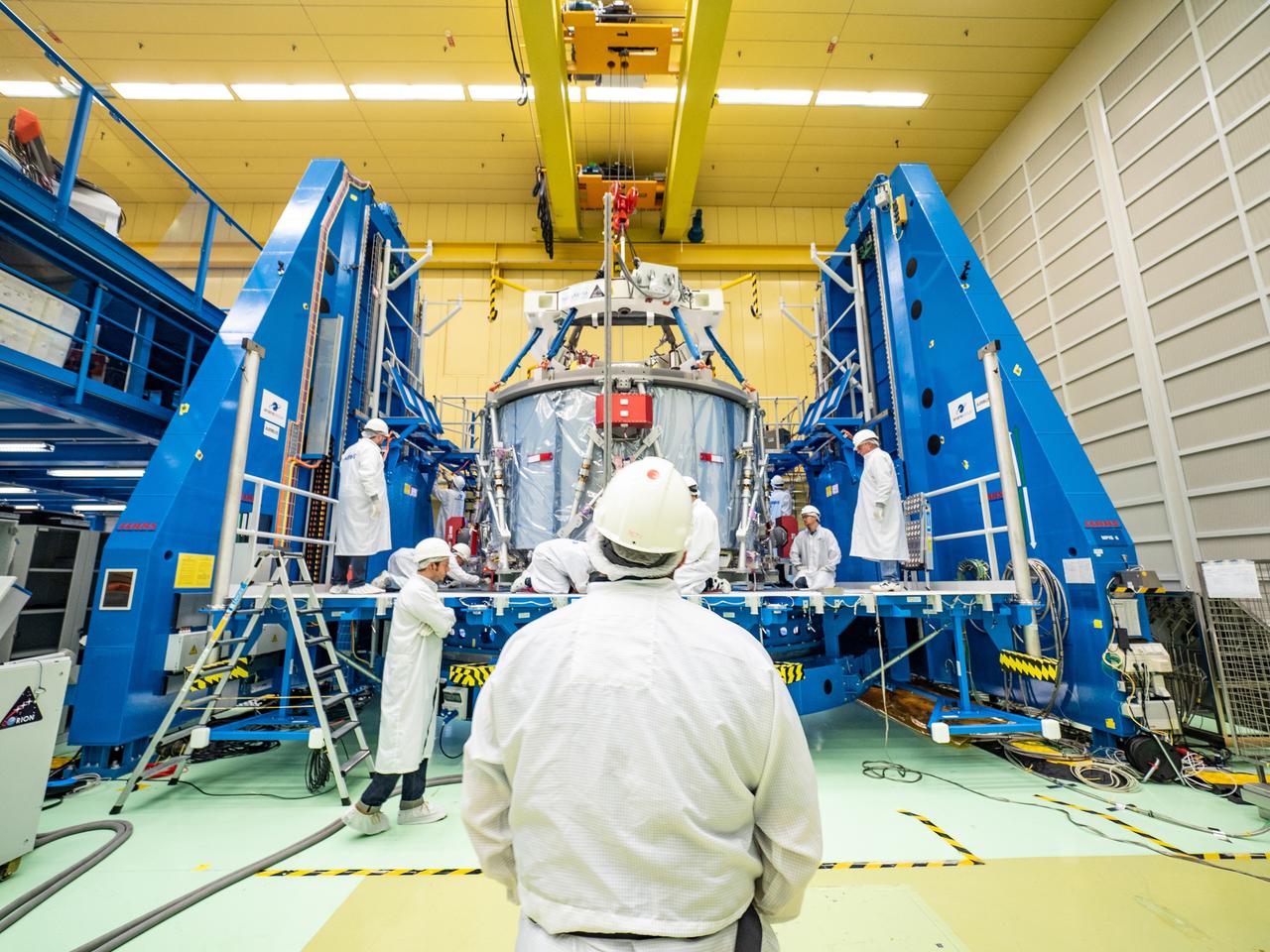 Technicians at the Airbus facility in Bremen, Germany prepare the European Service Module for shipment to Kennedy Space Center on Nov. 1, 2018. The service module will depart Germany on November 5, 2018 and will arrive in the U.S. on November 6...For the first time, NASA will use a European-built system as a critical element to power an American spacecraft, extending the international cooperation of the International Space Station into deep space. The European Service Module is a unique collaboration across space agencies and industry including ESA’s prime contractor, Airbus, and 10 European countries. The completion of service module work in Europe and shipment to Kennedy signifies a major milestone toward NASA’s human deep space exploration missions to the Moon and beyond.