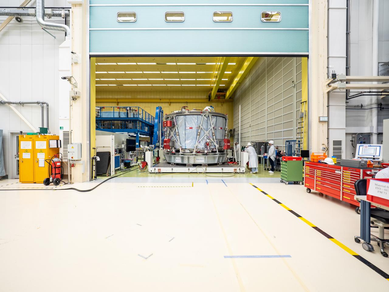 Technicians at the Airbus facility in Bremen, Germany prepare the European Service Module for shipment to Kennedy Space Center on Nov. 1, 2018. The service module will depart Germany on November 5, 2018 and will arrive in the U.S. on November 6...For the first time, NASA will use a European-built system as a critical element to power an American spacecraft, extending the international cooperation of the International Space Station into deep space. The European Service Module is a unique collaboration across space agencies and industry including ESA’s prime contractor, Airbus, and 10 European countries. The completion of service module work in Europe and shipment to Kennedy signifies a major milestone toward NASA’s human deep space exploration missions to the Moon and beyond.