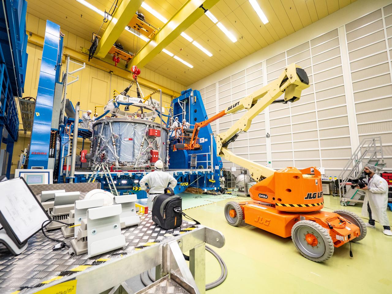Technicians at the Airbus facility in Bremen, Germany prepare the European Service Module for shipment to Kennedy Space Center on Nov. 1, 2018. The service module will depart Germany on November 5, 2018 and will arrive in the U.S. on November 6...For the first time, NASA will use a European-built system as a critical element to power an American spacecraft, extending the international cooperation of the International Space Station into deep space. The European Service Module is a unique collaboration across space agencies and industry including ESA’s prime contractor, Airbus, and 10 European countries. The completion of service module work in Europe and shipment to Kennedy signifies a major milestone toward NASA’s human deep space exploration missions to the Moon and beyond.