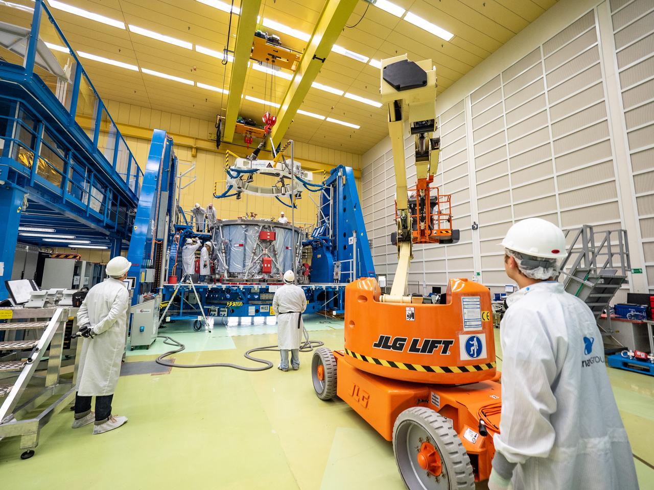 Technicians at the Airbus facility in Bremen, Germany prepare the European Service Module for shipment to Kennedy Space Center on Nov. 1, 2018. The service module will depart Germany on November 5, 2018 and will arrive in the U.S. on November 6...For the first time, NASA will use a European-built system as a critical element to power an American spacecraft, extending the international cooperation of the International Space Station into deep space. The European Service Module is a unique collaboration across space agencies and industry including ESA’s prime contractor, Airbus, and 10 European countries. The completion of service module work in Europe and shipment to Kennedy signifies a major milestone toward NASA’s human deep space exploration missions to the Moon and beyond.