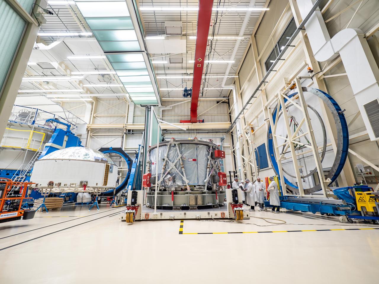 Technicians at the Airbus facility in Bremen, Germany prepare the European Service Module for shipment to Kennedy Space Center on Nov. 1, 2018. The service module will depart Germany on November 5, 2018 and will arrive in the U.S. on November 6...For the first time, NASA will use a European-built system as a critical element to power an American spacecraft, extending the international cooperation of the International Space Station into deep space. The European Service Module is a unique collaboration across space agencies and industry including ESA’s prime contractor, Airbus, and 10 European countries. The completion of service module work in Europe and shipment to Kennedy signifies a major milestone toward NASA’s human deep space exploration missions to the Moon and beyond.