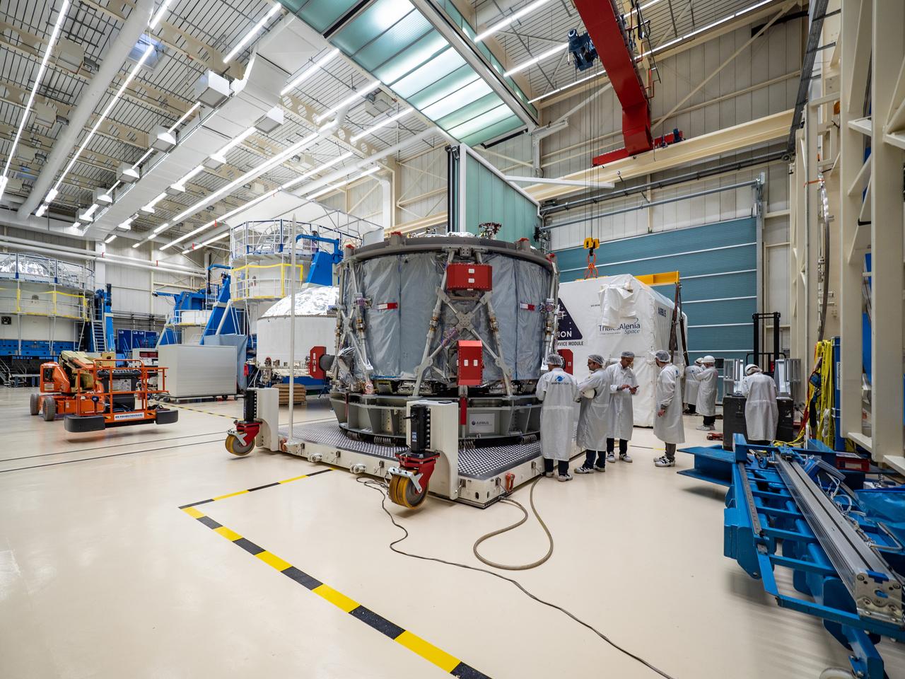Technicians at the Airbus facility in Bremen, Germany prepare the European Service Module for shipment to Kennedy Space Center on Nov. 1, 2018. The service module will depart Germany on November 5, 2018 and will arrive in the U.S. on November 6...For the first time, NASA will use a European-built system as a critical element to power an American spacecraft, extending the international cooperation of the International Space Station into deep space. The European Service Module is a unique collaboration across space agencies and industry including ESA’s prime contractor, Airbus, and 10 European countries. The completion of service module work in Europe and shipment to Kennedy signifies a major milestone toward NASA’s human deep space exploration missions to the Moon and beyond.
