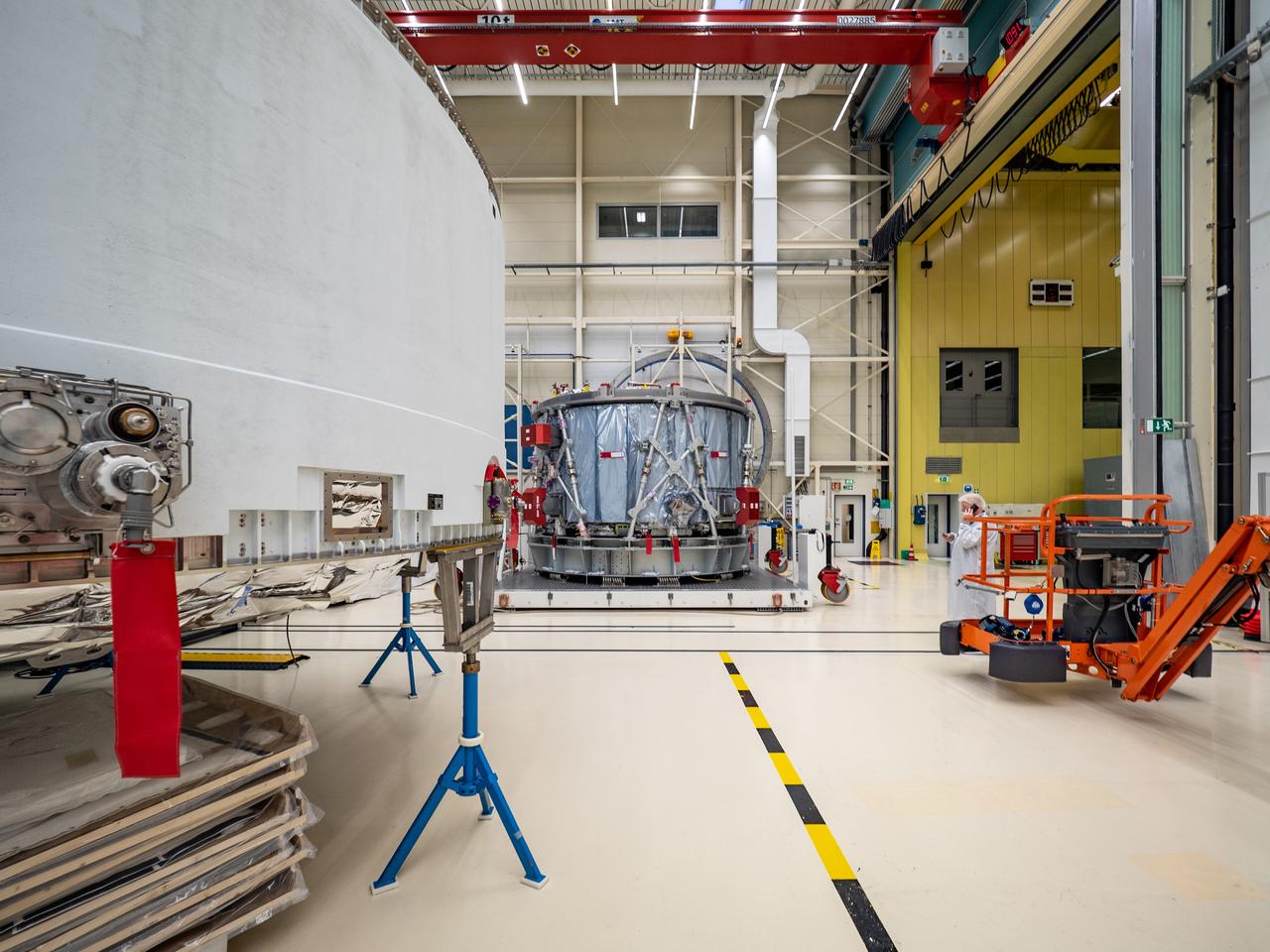 Technicians at the Airbus facility in Bremen, Germany prepare the European Service Module for shipment to Kennedy Space Center on Nov. 1, 2018. The service module will depart Germany on November 5, 2018 and will arrive in the U.S. on November 6...For the first time, NASA will use a European-built system as a critical element to power an American spacecraft, extending the international cooperation of the International Space Station into deep space. The European Service Module is a unique collaboration across space agencies and industry including ESA’s prime contractor, Airbus, and 10 European countries. The completion of service module work in Europe and shipment to Kennedy signifies a major milestone toward NASA’s human deep space exploration missions to the Moon and beyond.