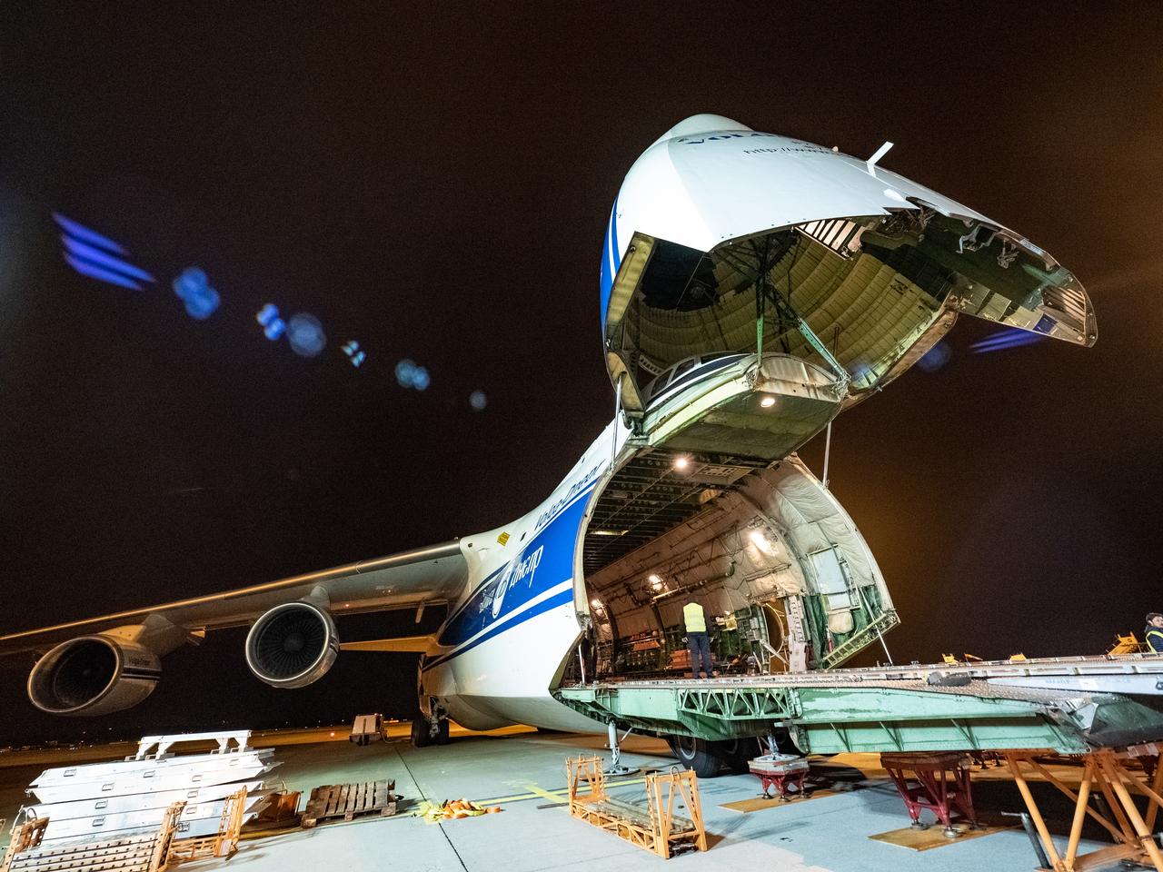 Orion's European Service Module is loaded on the Antonov airplane in Bremen, Germany on Nov. 5, 2018 for transport to Kennedy Space Center...For the first time, NASA will use a European-built system as a critical element to power an American spacecraft, extending the international cooperation of the International Space Station into deep space. The European Service Module is a unique collaboration across space agencies and industry including ESA’s prime contractor, Airbus, and 10 European countries. The completion of service module work in Europe and shipment to Kennedy signifies a major milestone toward NASA’s human deep space exploration missions to the Moon and beyond.