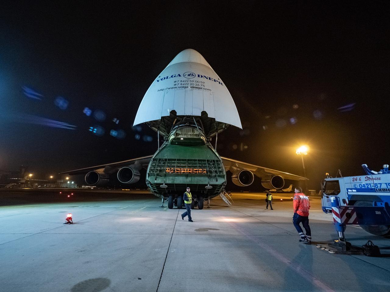 Orion's European Service Module is loaded on the Antonov airplane in Bremen, Germany on Nov. 5, 2018 for transport to Kennedy Space Center...For the first time, NASA will use a European-built system as a critical element to power an American spacecraft, extending the international cooperation of the International Space Station into deep space. The European Service Module is a unique collaboration across space agencies and industry including ESA’s prime contractor, Airbus, and 10 European countries. The completion of service module work in Europe and shipment to Kennedy signifies a major milestone toward NASA’s human deep space exploration missions to the Moon and beyond.