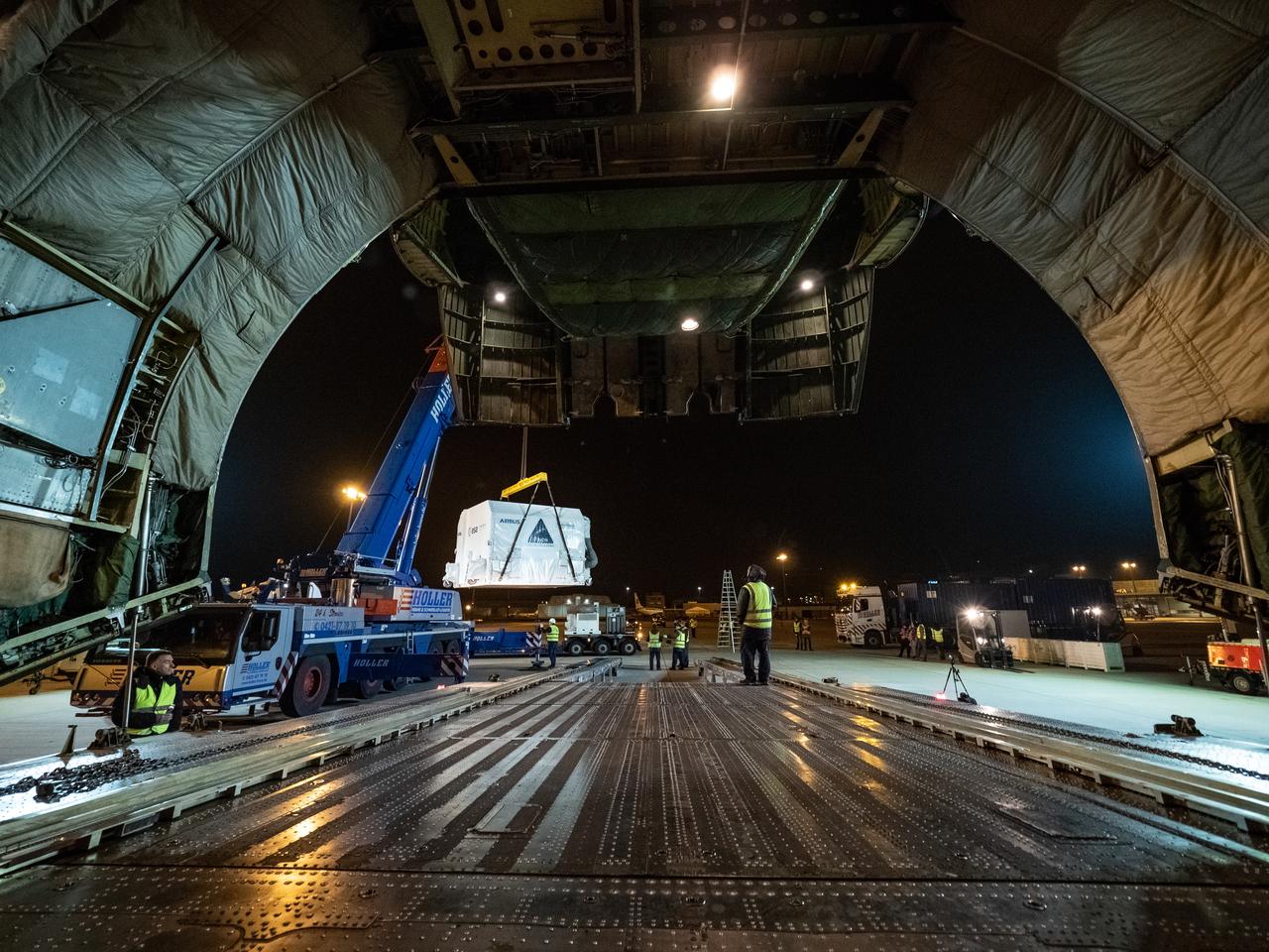 Orion's European Service Module is loaded on the Antonov airplane in Bremen, Germany on Nov. 5, 2018 for transport to Kennedy Space Center...For the first time, NASA will use a European-built system as a critical element to power an American spacecraft, extending the international cooperation of the International Space Station into deep space. The European Service Module is a unique collaboration across space agencies and industry including ESA’s prime contractor, Airbus, and 10 European countries. The completion of service module work in Europe and shipment to Kennedy signifies a major milestone toward NASA’s human deep space exploration missions to the Moon and beyond.