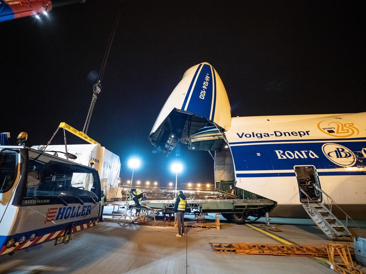 Orion's European Service Module is loaded on the Antonov airplane in Bremen, Germany on Nov. 5, 2018 for transport to Kennedy Space Center...For the first time, NASA will use a European-built system as a critical element to power an American spacecraft, extending the international cooperation of the International Space Station into deep space. The European Service Module is a unique collaboration across space agencies and industry including ESA’s prime contractor, Airbus, and 10 European countries. The completion of service module work in Europe and shipment to Kennedy signifies a major milestone toward NASA’s human deep space exploration missions to the Moon and beyond.