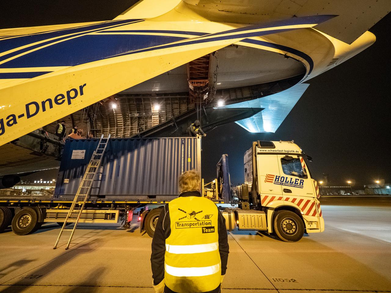 Orion's European Service Module is loaded on the Antonov airplane in Bremen, Germany on Nov. 5, 2018 for transport to Kennedy Space Center...For the first time, NASA will use a European-built system as a critical element to power an American spacecraft, extending the international cooperation of the International Space Station into deep space. The European Service Module is a unique collaboration across space agencies and industry including ESA’s prime contractor, Airbus, and 10 European countries. The completion of service module work in Europe and shipment to Kennedy signifies a major milestone toward NASA’s human deep space exploration missions to the Moon and beyond.