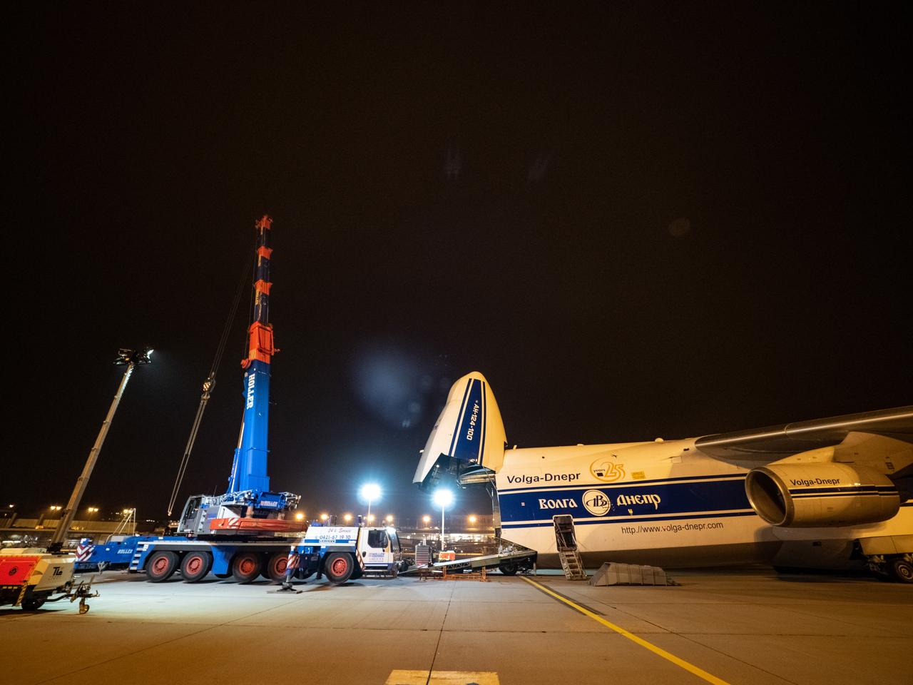 Orion's European Service Module is loaded on the Antonov airplane in Bremen, Germany on Nov. 5, 2018 for transport to Kennedy Space Center...For the first time, NASA will use a European-built system as a critical element to power an American spacecraft, extending the international cooperation of the International Space Station into deep space. The European Service Module is a unique collaboration across space agencies and industry including ESA’s prime contractor, Airbus, and 10 European countries. The completion of service module work in Europe and shipment to Kennedy signifies a major milestone toward NASA’s human deep space exploration missions to the Moon and beyond.