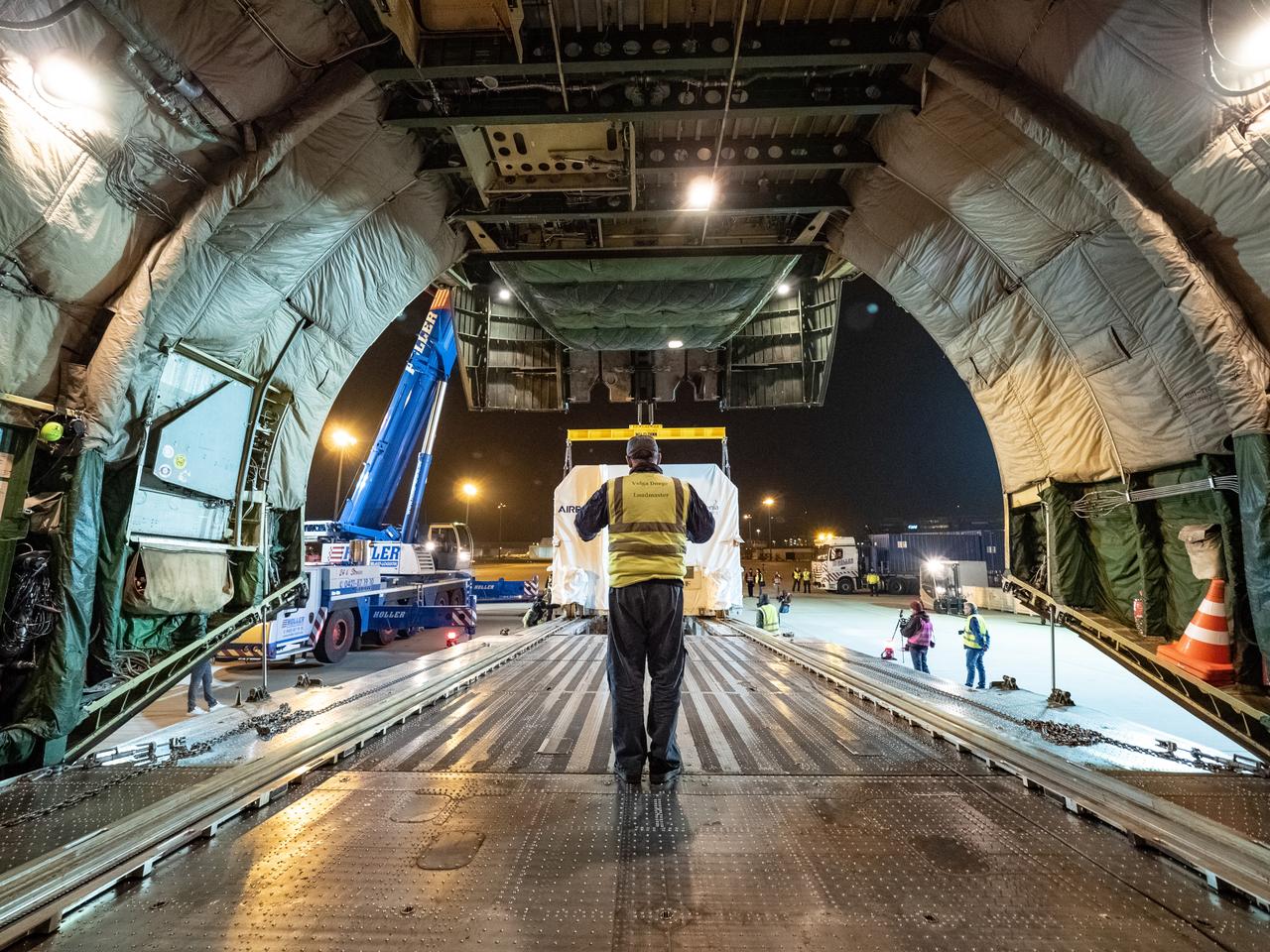 Orion's European Service Module is loaded on the Antonov airplane in Bremen, Germany on Nov. 5, 2018 for transport to Kennedy Space Center...For the first time, NASA will use a European-built system as a critical element to power an American spacecraft, extending the international cooperation of the International Space Station into deep space. The European Service Module is a unique collaboration across space agencies and industry including ESA’s prime contractor, Airbus, and 10 European countries. The completion of service module work in Europe and shipment to Kennedy signifies a major milestone toward NASA’s human deep space exploration missions to the Moon and beyond.