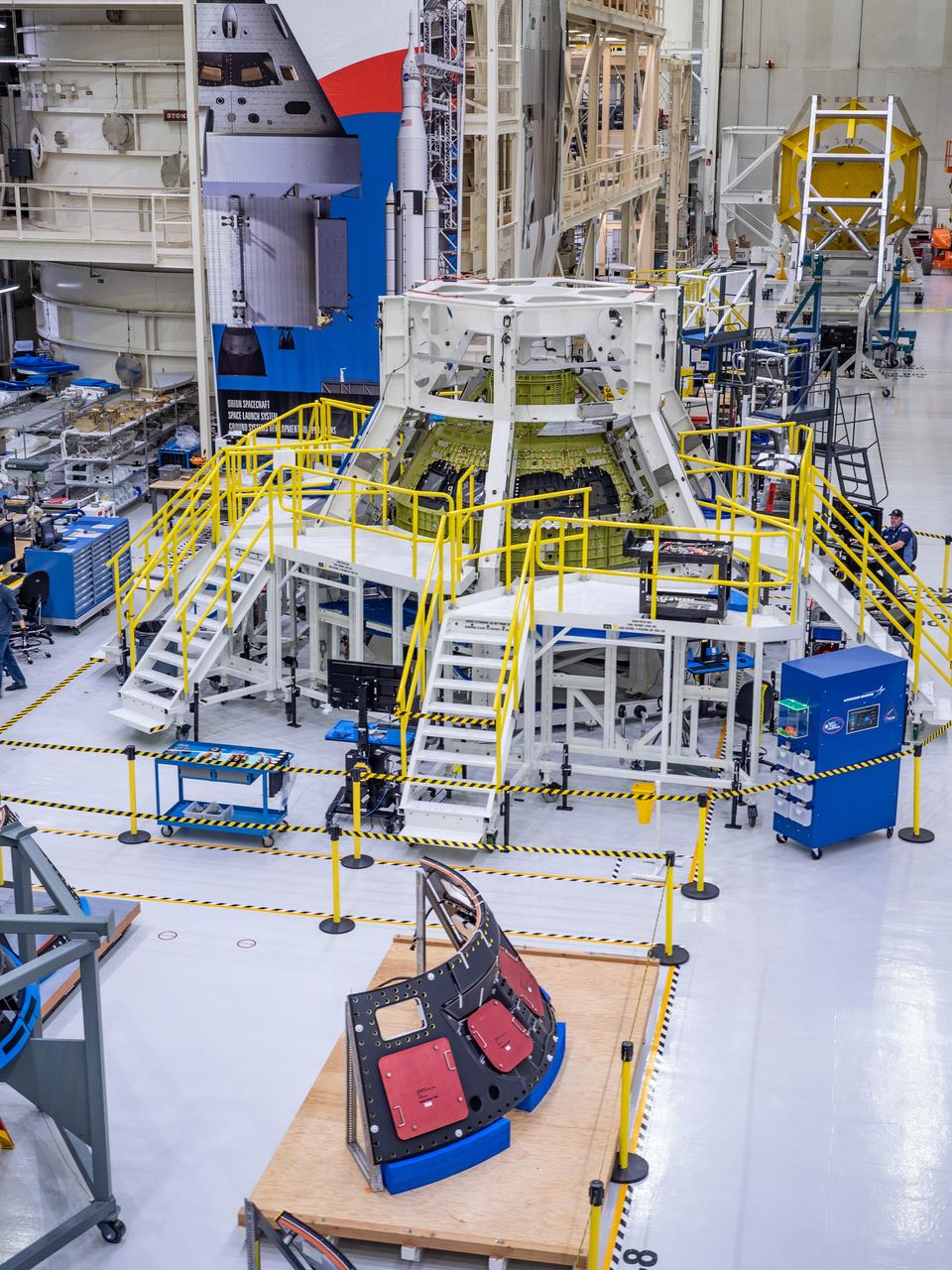 Orion's crew module for Artemis I at the Operations and Checkout Building at Kennedy Space Center on Nov. 14, 2018.