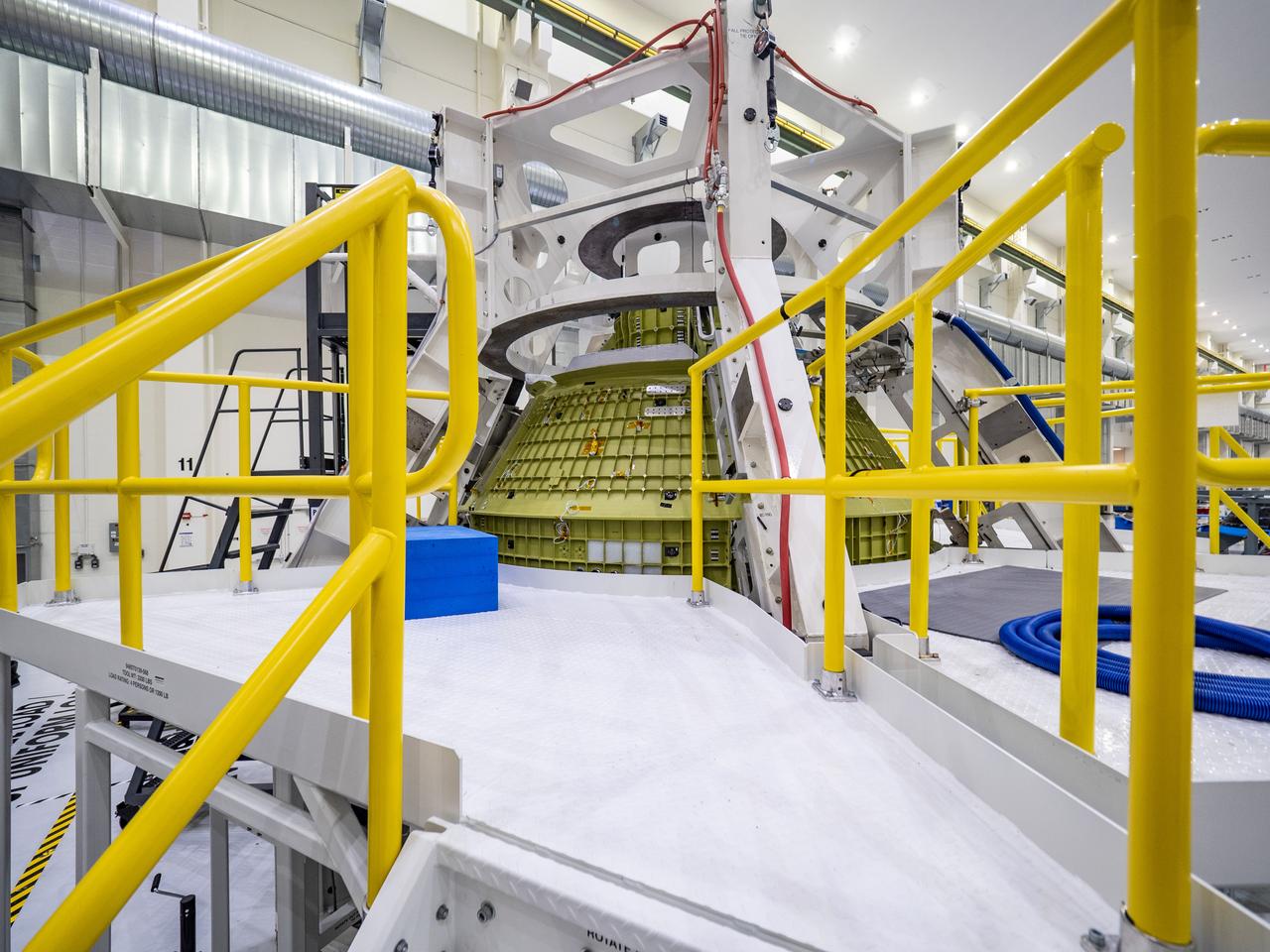 Orion's crew module for Artemis I at the Operations and Checkout Building at Kennedy Space Center on Nov. 14, 2018.