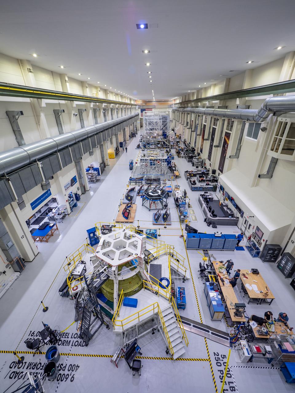 Orion assembly line at the Operations and Checkout Building at Kennedy Space Center where Lockheed Martin technicians are working to assemble the Orion spacecraft for Artemis I and II on Nov. 15, 2018.