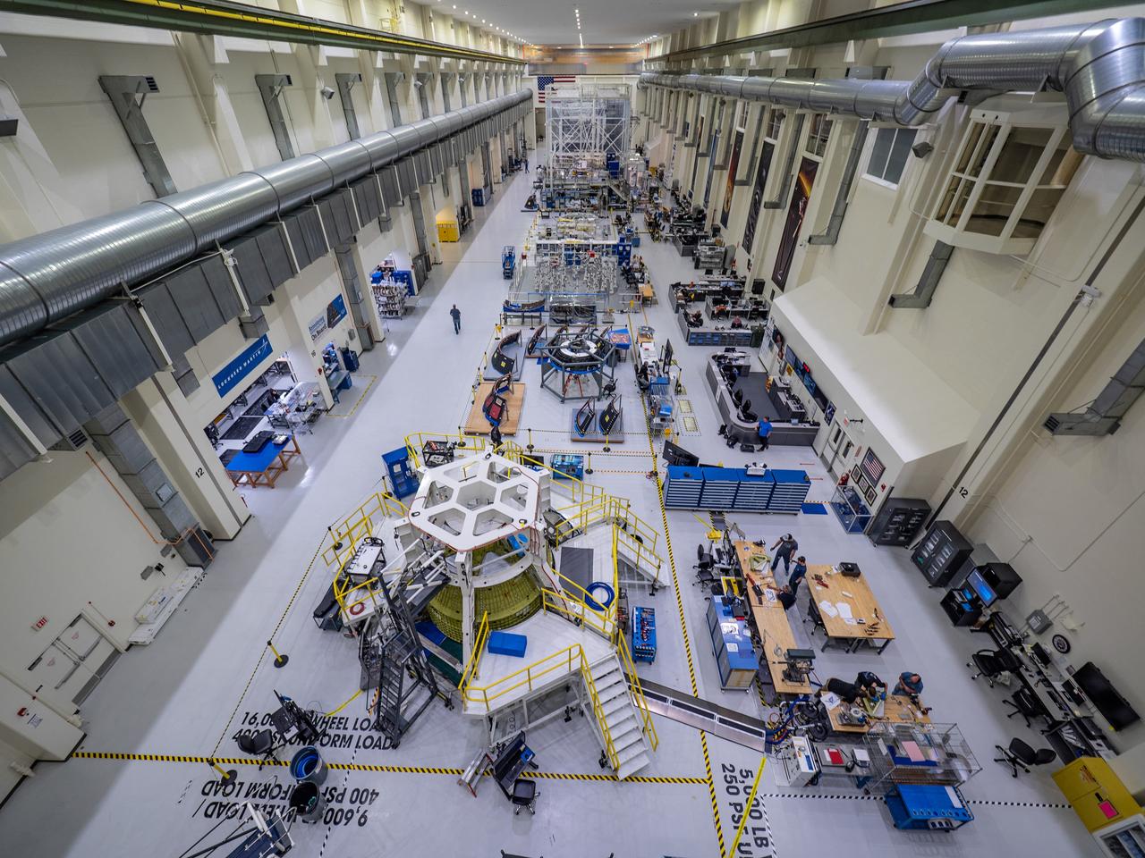 Orion assembly line at the Operations and Checkout Building at Kennedy Space Center where Lockheed Martin technicians are working to assemble the Orion spacecraft for Artemis I and II on Nov. 15, 2018.