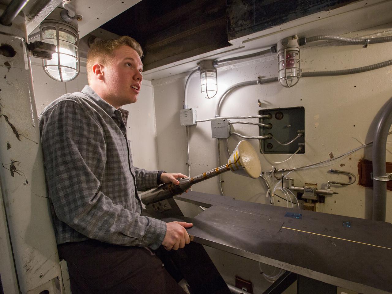 The Orion aerosciences team has performed more than 30 tests across the United States in support of the program, investigating the heating of the spacecraft during re-entry into Earth’s atmosphere. Testing recently concluded at NASA’s Langley Research Center in Hampton, Virginia with a 6-inch Orion heat shield model in the 20-inch Mach 6 wind tunnel, shown here on Feb. 4, 2019. The team includes engineers at Langley, NASA’s Johnson Space Center in Houston, Texas, and NASA’s Ames Research Center in Silicon Valley.