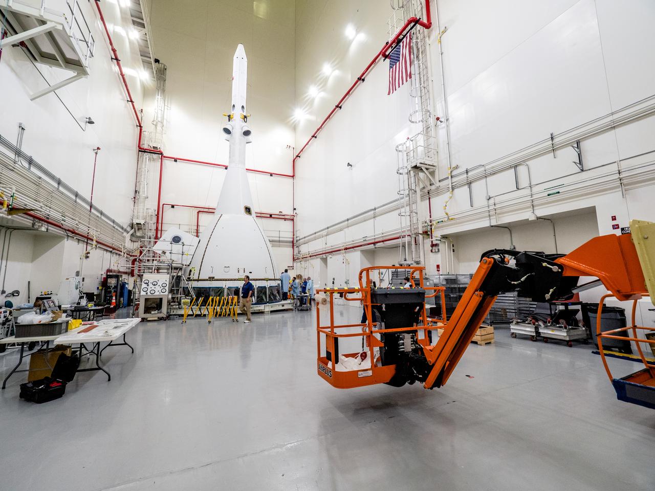 On May 2, 2019, engineers prepare Orion's Launch Abort System for the Ascent Abort-2 (AA-2) flight test.