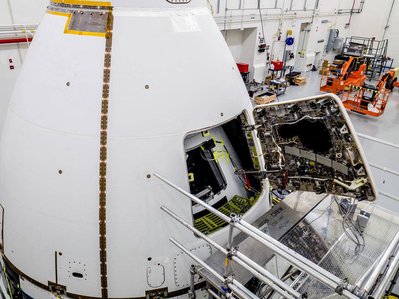 On May 2, 2019, engineers prepare Orion's Launch Abort System for the Ascent Abort-2 (AA-2) flight test.