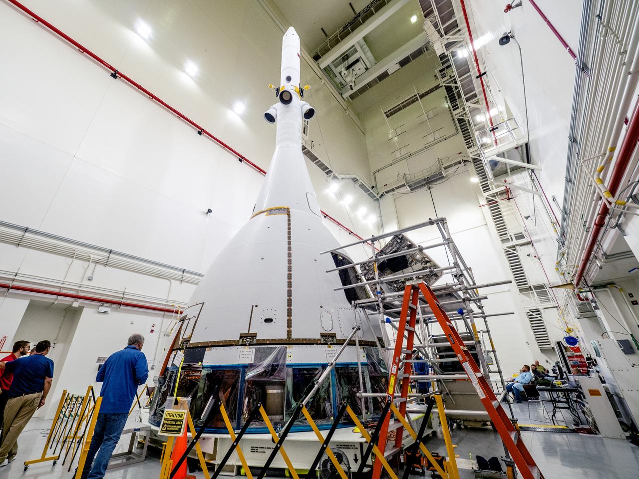 On May 2, 2019, engineers prepare Orion's Launch Abort System for the Ascent Abort-2 (AA-2) flight test.