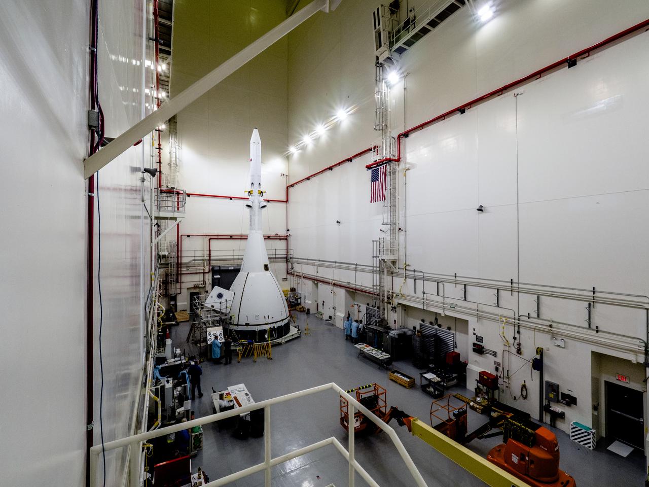 On May 2, 2019, engineers prepare Orion's Launch Abort System for the Ascent Abort-2 (AA-2) flight test.
