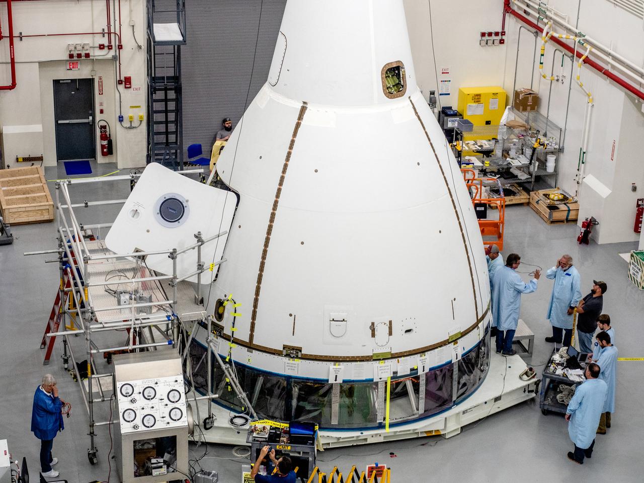On May 2, 2019, engineers prepare Orion's Launch Abort System for the Ascent Abort-2 (AA-2) flight test.