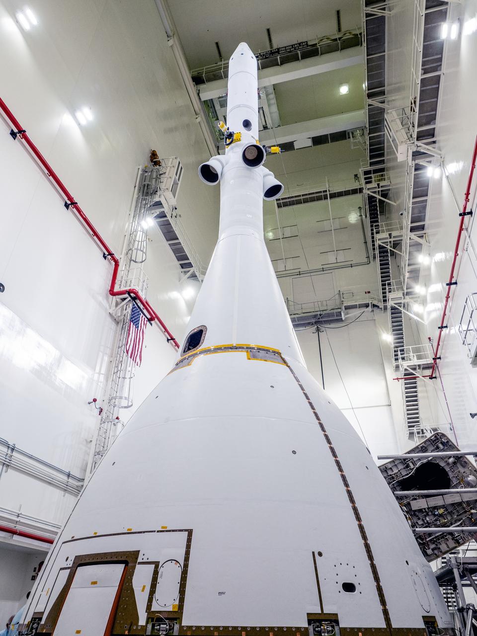 On May 2, 2019, engineers prepare Orion's Launch Abort System for the Ascent Abort-2 (AA-2) flight test.