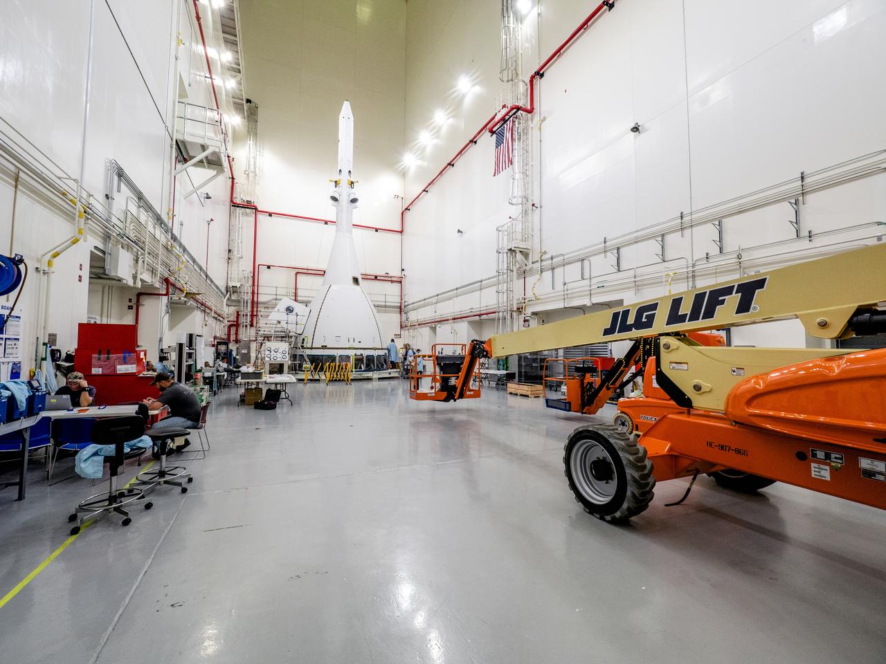 On May 2, 2019, engineers prepare Orion's Launch Abort System for the Ascent Abort-2 (AA-2) flight test.