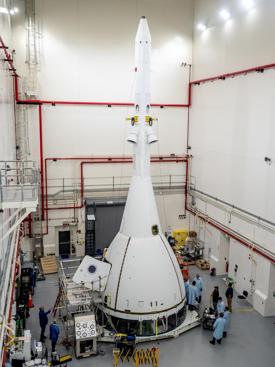 On May 2, 2019, engineers prepare Orion's Launch Abort System for the Ascent Abort-2 (AA-2) flight test.