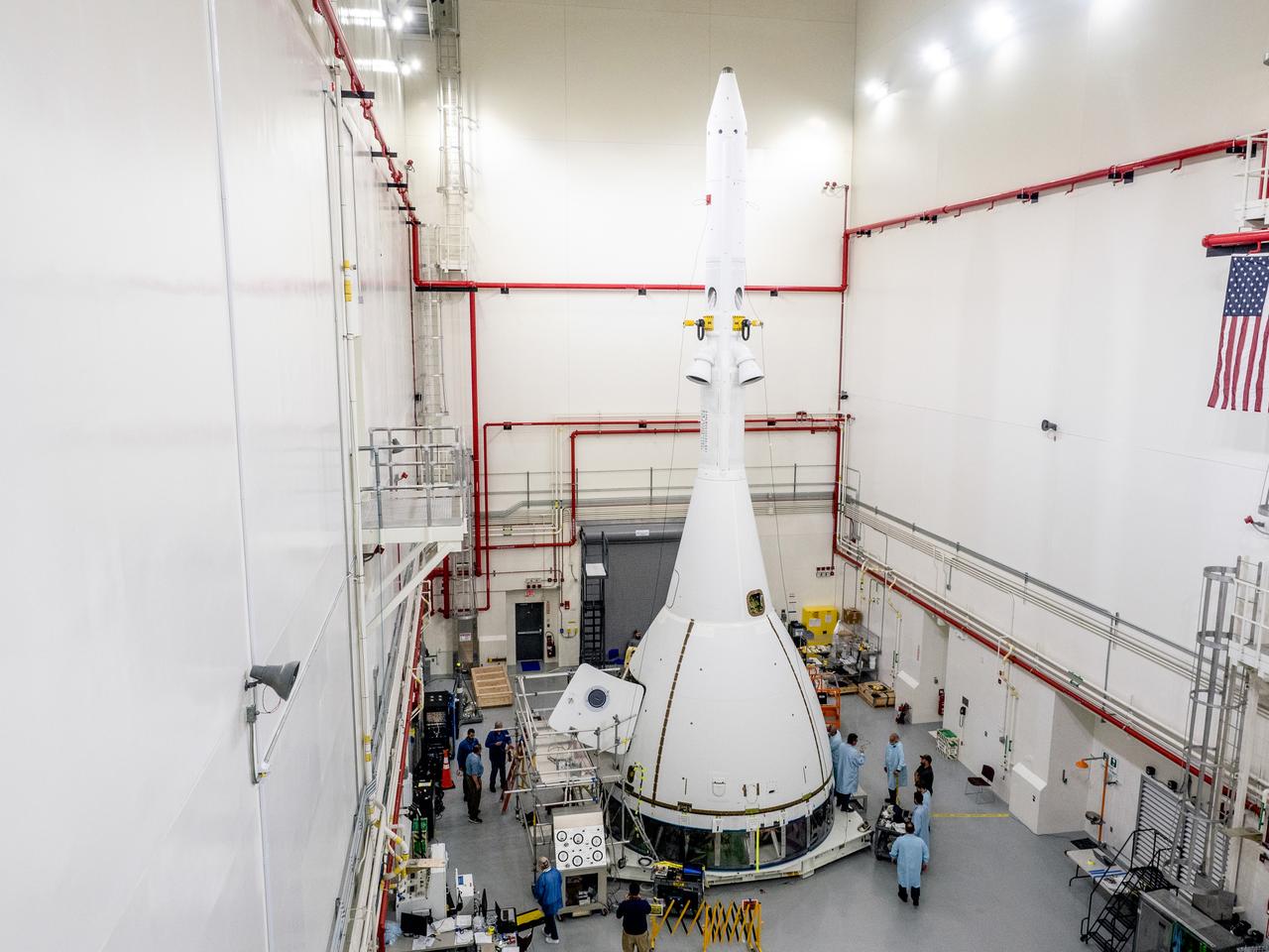 On May 2, 2019, engineers prepare Orion's Launch Abort System for the Ascent Abort-2 (AA-2) flight test.