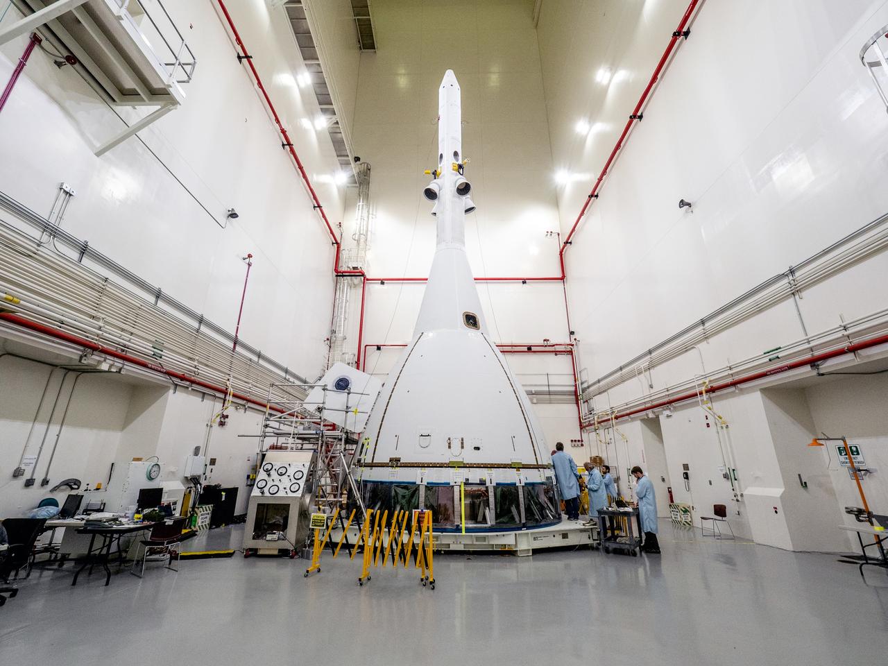 On May 2, 2019, engineers prepare Orion's Launch Abort System for the Ascent Abort-2 (AA-2) flight test.