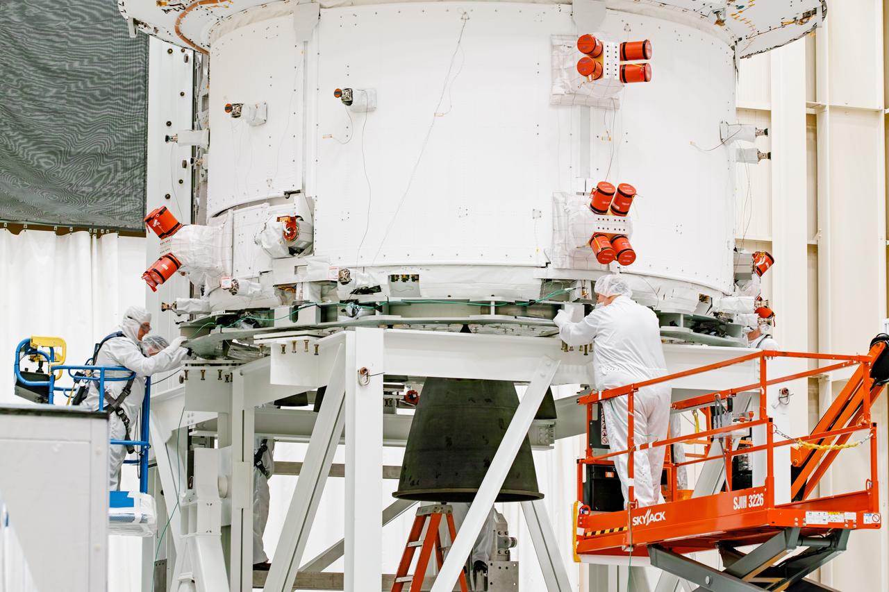 NASA’s Orion spacecraft–the crew module and European-built service module—is being lifted on Dec. 1, 2019 into a thermal cage and readied for its move into the vacuum chamber at NASA’s Neil A. Armstrong Test Facility in Ohio (formerly Plum Brook Station) for testing. Testing begins with a 60-day thermal test, where the spacecraft will be subjected to temperatures ranging from -250 to 300-degrees Fahrenheit to ensure it can withstand the harsh environment of space during Artemis missions. These extreme temperatures simulate flying in-and-out of sunlight and shadow in space using Heat Flux, a specially-designed system that heats specific parts of the spacecraft at any given time. Orion will also be surrounded on all sides by a set of large panels, called a cryogenic-shroud, that will provide the cold background temperatures of space.
