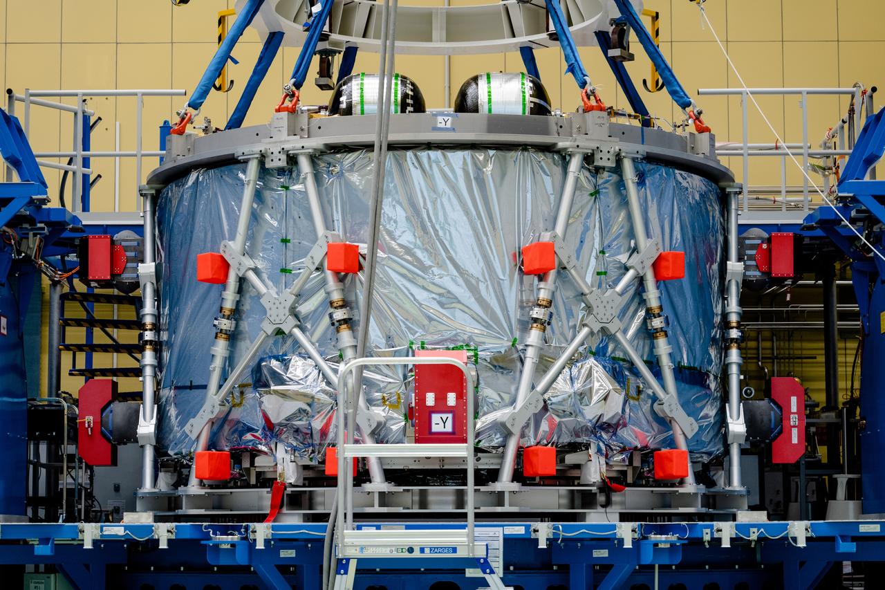 In Bremen, Germany, the Airbus Space team prepares the European Service Module-2 for shipment to Kennedy Space Center on Jan. 29, 2020. ESM-2 will power Orion on Artemis II, Orion's first flight with crew.