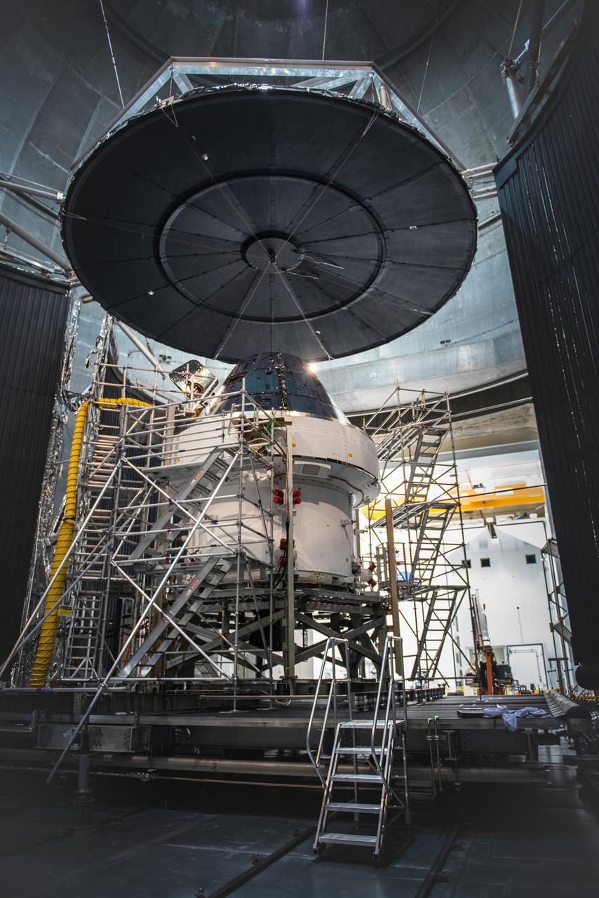 Glenn Research Center's Neil A. Armstrong Test Facility (formerly Plum Brook Station) in Ohio houses the world’s largest space simulation vacuum chamber where the Orion spacecraft, shown here on March 11, 2020, was rigorously tested for Artemis missions to the Moon.