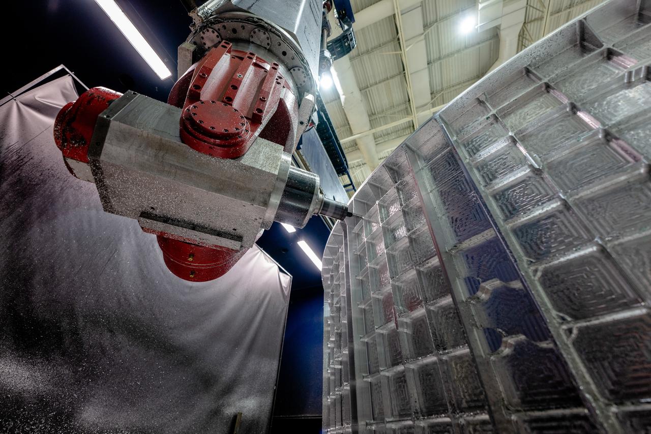 Machining of the tunnel, aft bulkhead, and barrel for the Artemis III Orion pressure vessel takes place at Ingersoll Machine Tool, Inc. in Rockford, Illinois on Sept. 28, 2020.