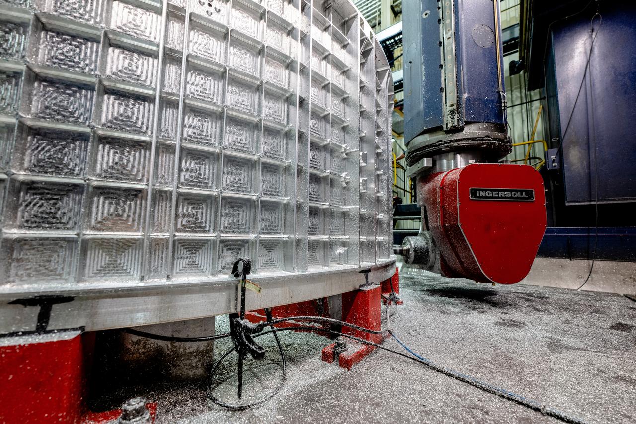 Machining of the tunnel, aft bulkhead, and barrel for the Artemis III Orion pressure vessel takes place at Ingersoll Machine Tool, Inc. in Rockford, Illinois on Sept. 28, 2020.