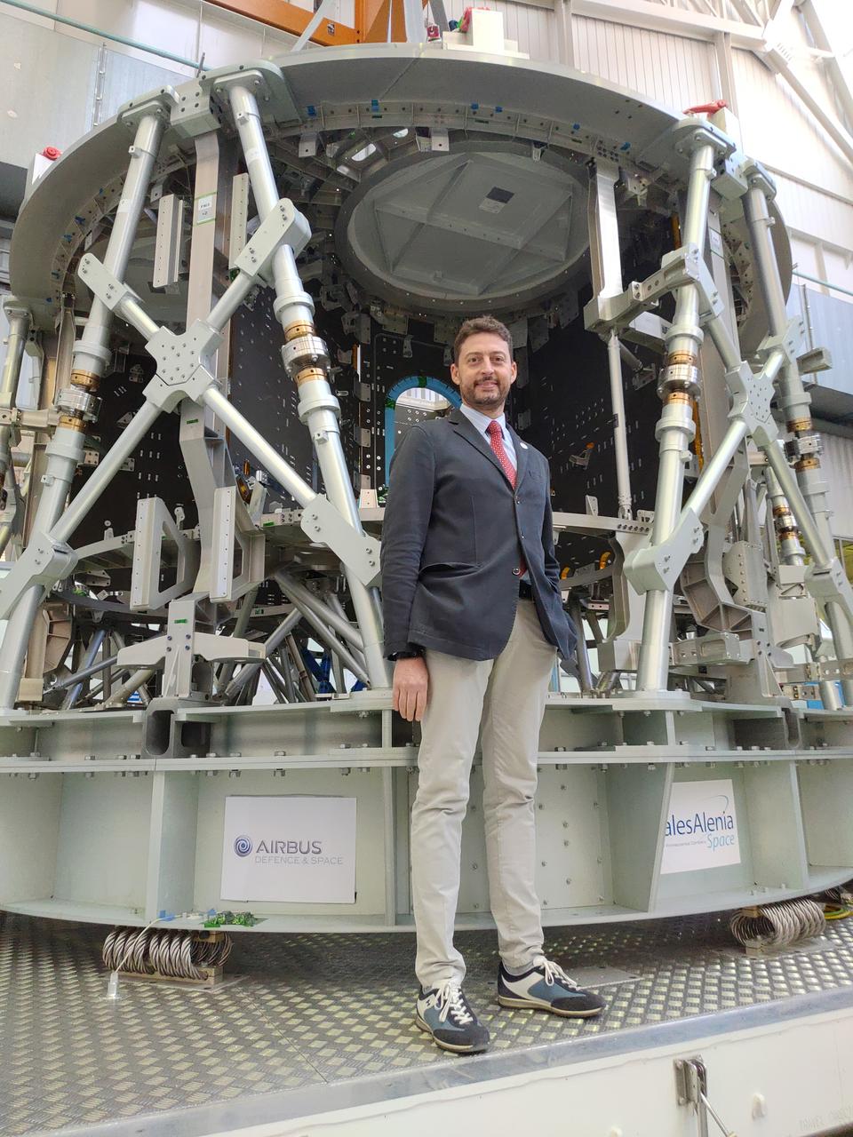 The ESA service module primary structure, which will propel Orion on the Artemis III flight carrying astronauts to land on the surface of the Moon, is ready to ship from Thales Alenia Space in Turin, Italy to Airbus in Bremen, Germany. Stefano Rossi, Thales Alenia Space Manufacturing Manager, leads the operation of the transfer of the service module structure to the transportation container on Sept. 30, 2020. Airbus will perform final assembly on the service module ahead of shipment to Kennedy Space Center where it will be integrated with the rest of the Orion spacecraft.