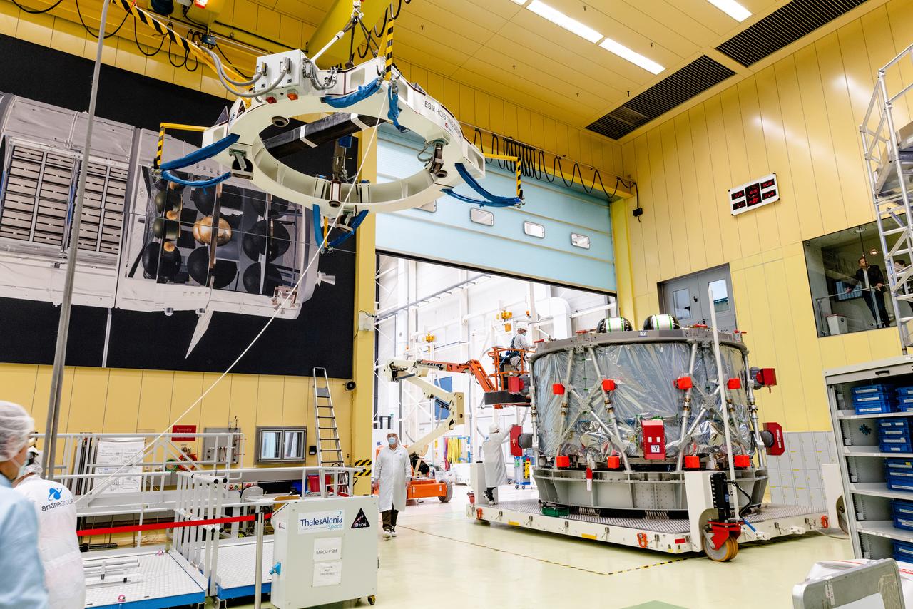 In Bremen, Germany the Airbus Space team prepares the Orion European Service Module-2 for shipment to Kennedy Space Center on Oct. 7, 2021. ESM-2 will power Orion on Artemis II, Orion's first flight with crew.
