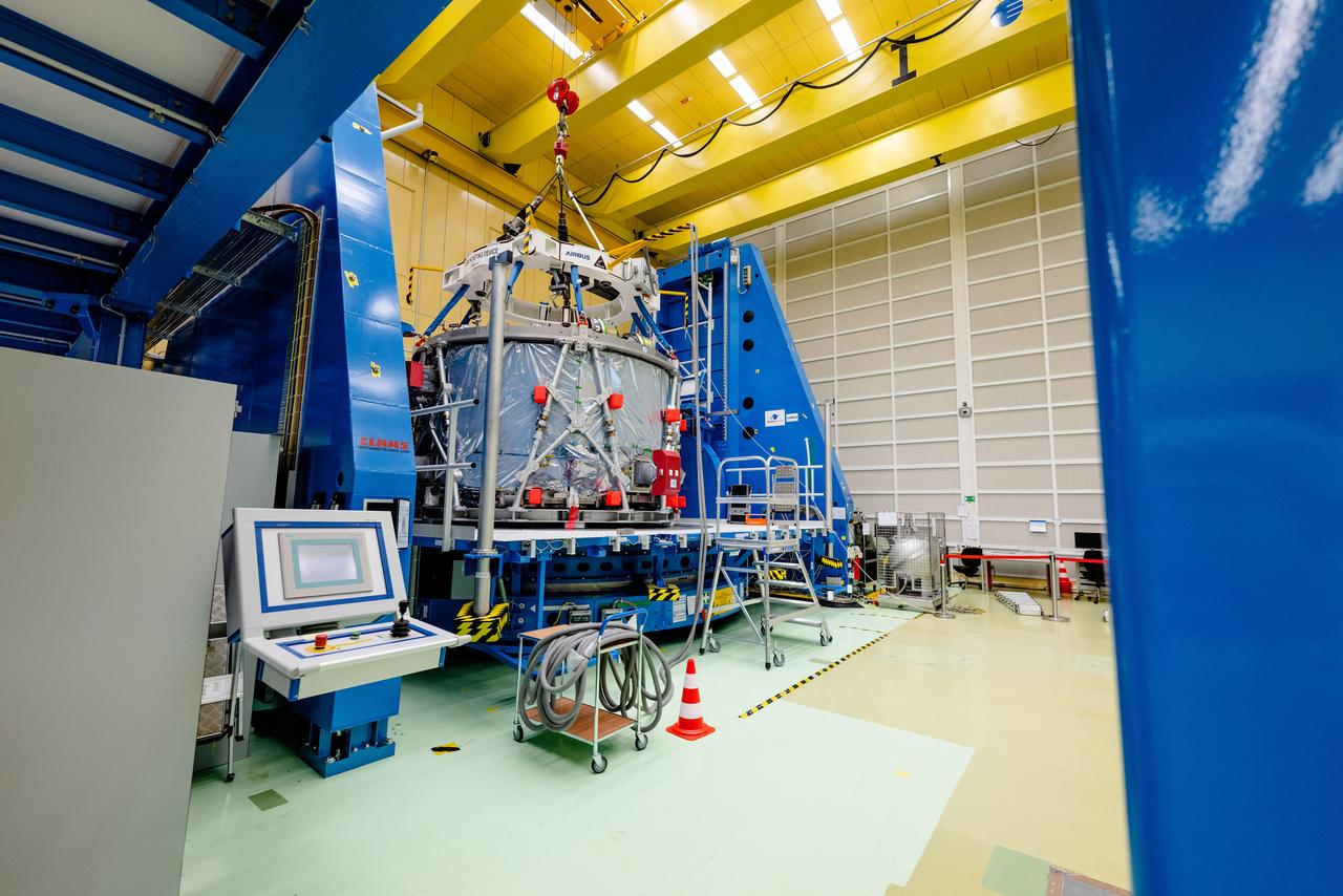 In Bremen, Germany the Airbus Space team prepares the Orion European Service Module-2 for shipment to Kennedy Space Center on Oct. 7, 2021. ESM-2 will power Orion on Artemis II, Orion's first flight with crew.