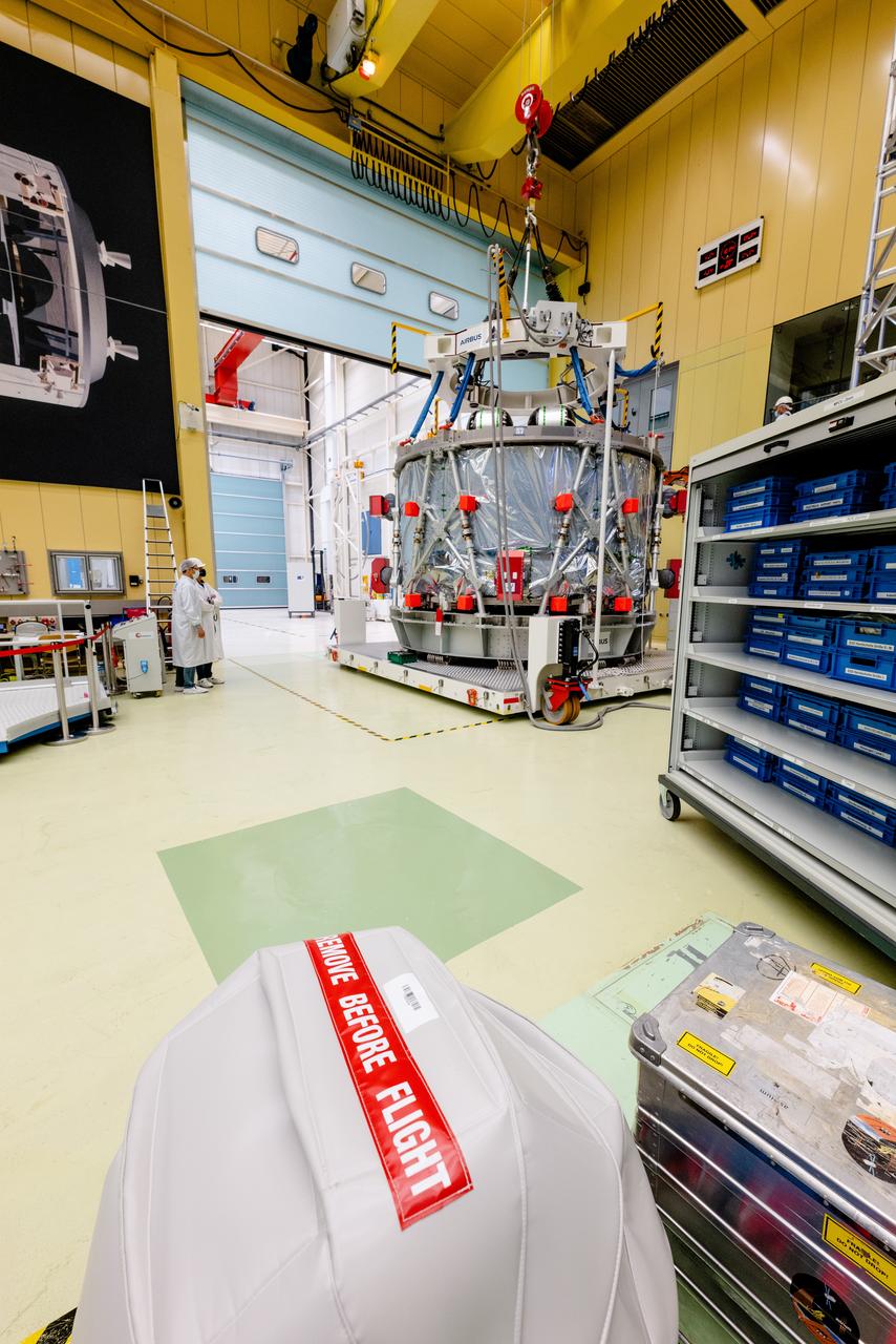 In Bremen, Germany the Airbus Space team prepares the Orion European Service Module-2 for shipment to Kennedy Space Center on Oct. 7, 2021. ESM-2 will power Orion on Artemis II, Orion's first flight with crew.