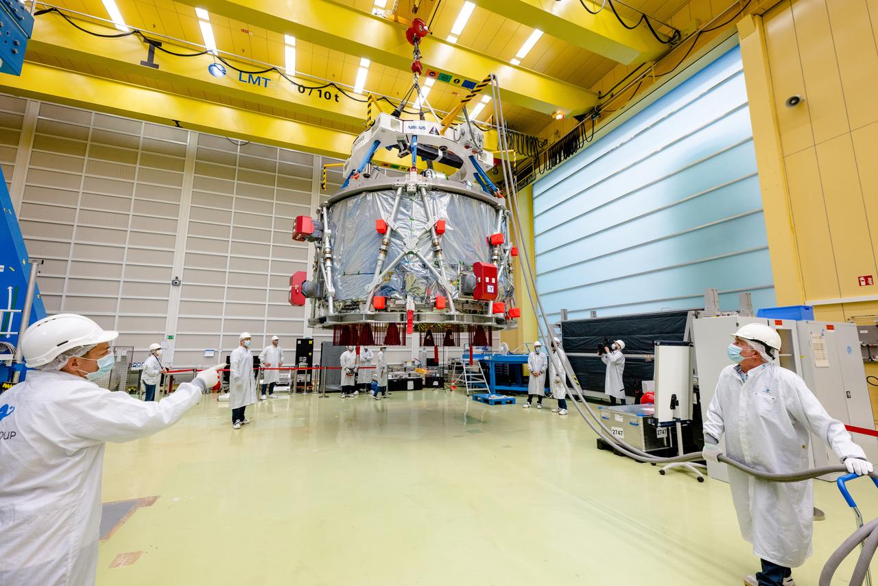 In Bremen, Germany the Airbus Space team prepares the Orion European Service Module-2 for shipment to Kennedy Space Center on Oct. 7, 2021. ESM-2 will power Orion on Artemis II, Orion's first flight with crew.