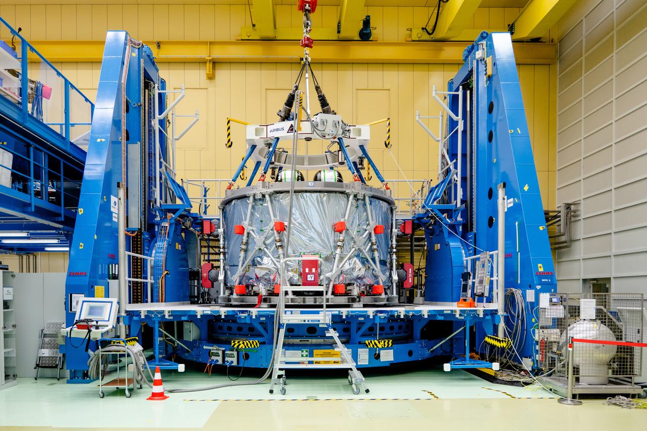 In Bremen, Germany the Airbus Space team prepares the Orion European Service Module-2 for shipment to Kennedy Space Center on Oct. 7, 2021. ESM-2 will power Orion on Artemis II, Orion's first flight with crew.