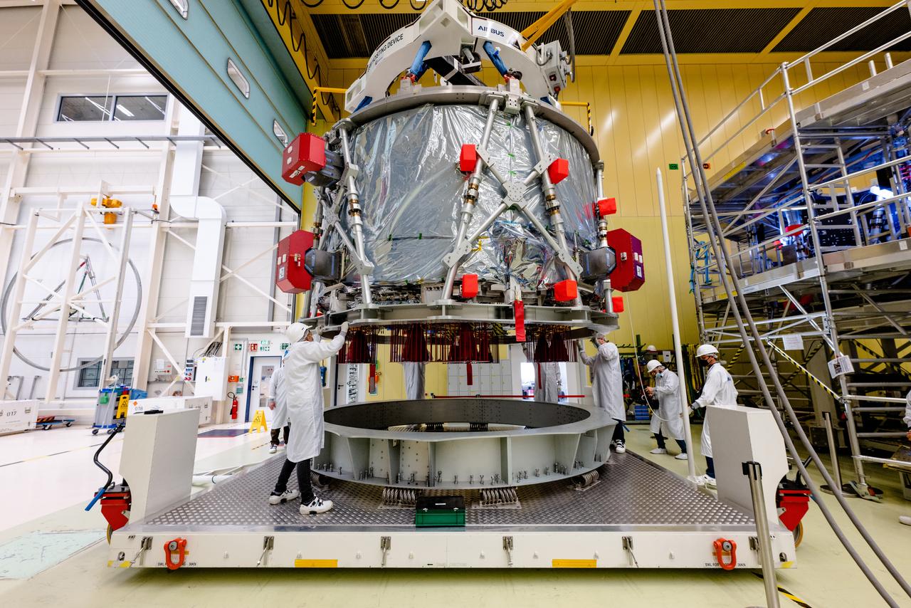 In Bremen, Germany the Airbus Space team prepares the Orion European Service Module-2 for shipment to Kennedy Space Center on Oct. 7, 2021. ESM-2 will power Orion on Artemis II, Orion's first flight with crew.