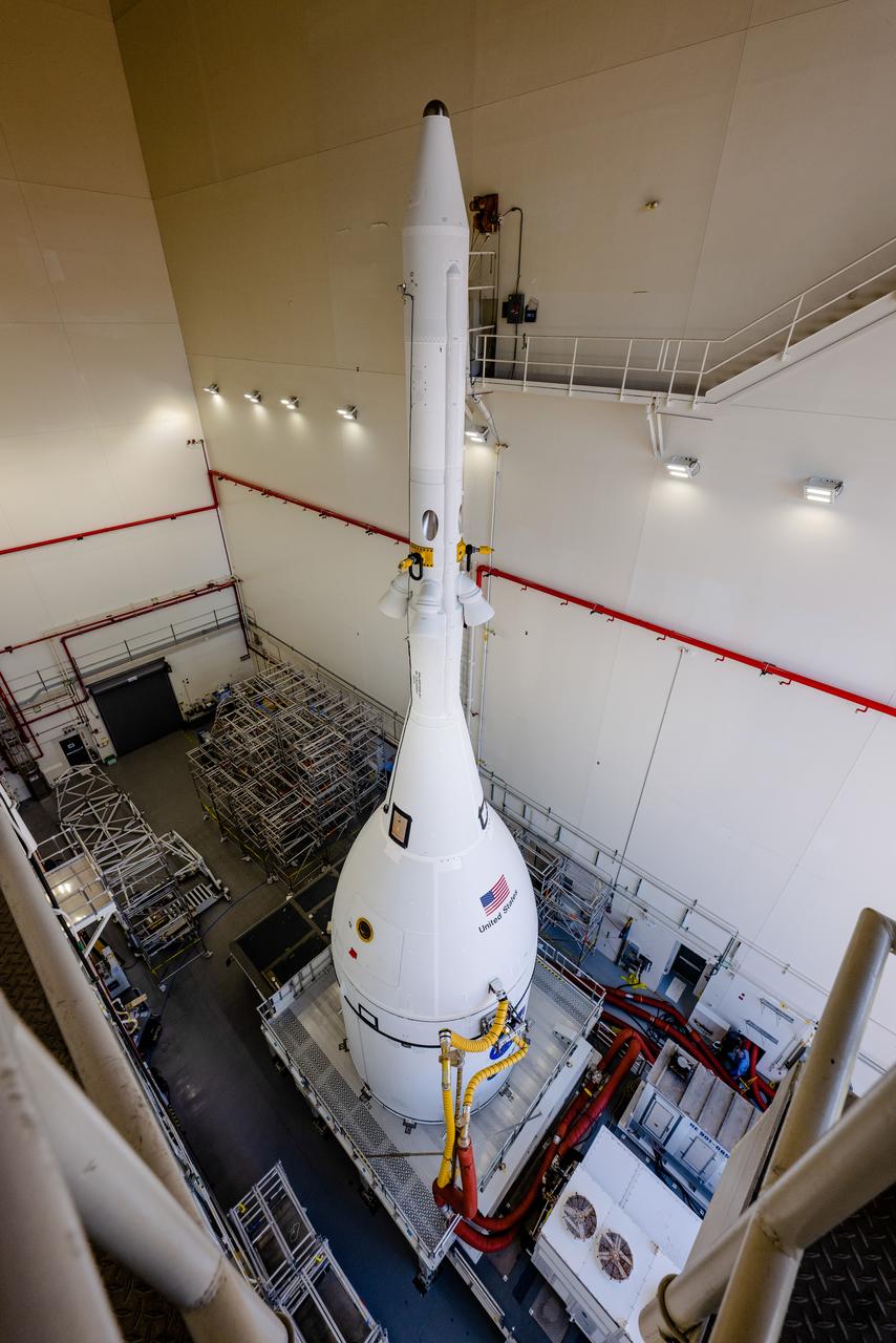 The team at Kennedy Space Center prepares the Artemis I Orion for transport from the Launch Abort System Facility to the Vehicle Assembly Building where it will be stacked atop the Launch Abort System.