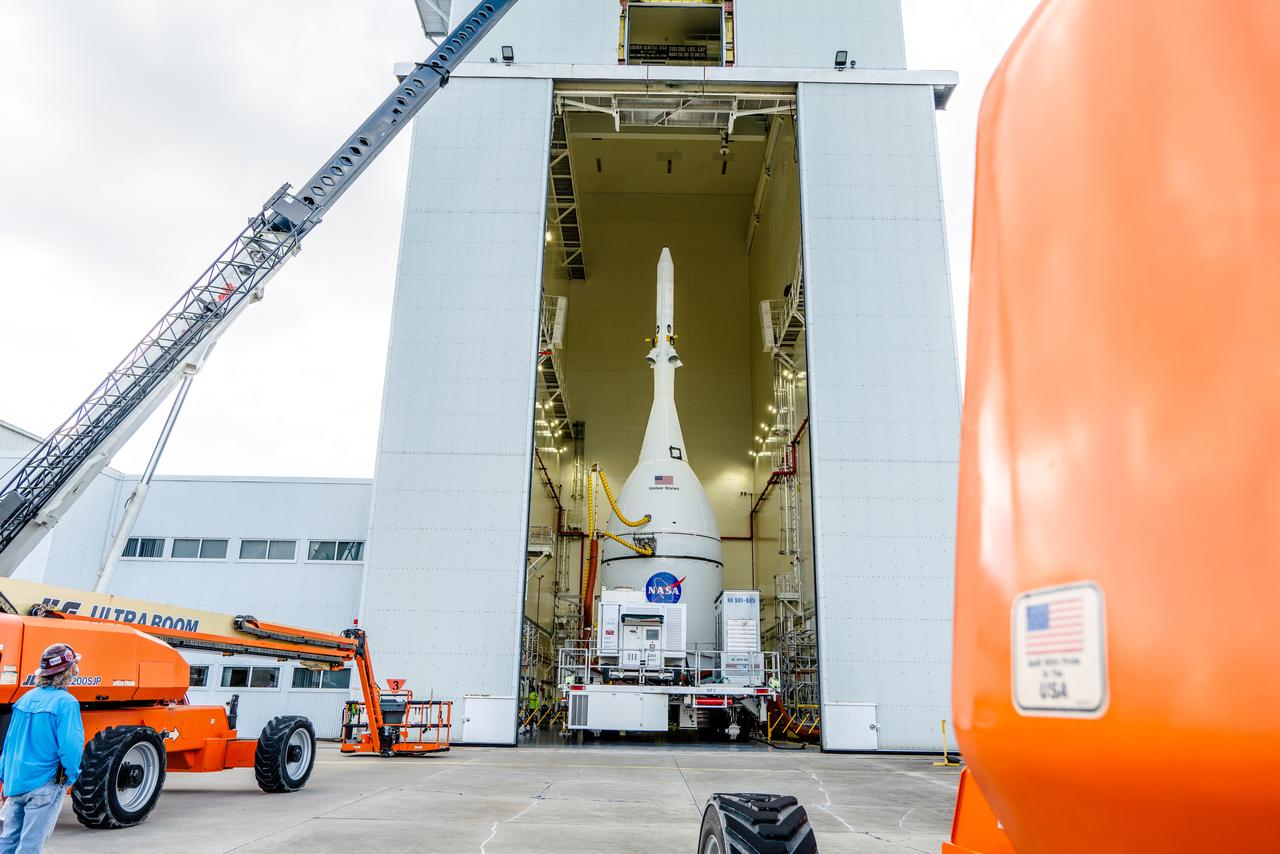 The team at Kennedy Space Center prepares the Artemis I Orion for transport from the Launch Abort System Facility to the Vehicle Assembly Building where it will be stacked atop the Launch Abort System.