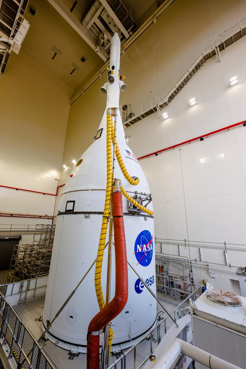 The team at Kennedy Space Center prepares the Artemis I Orion for transport from the Launch Abort System Facility to the Vehicle Assembly Building where it will be stacked atop the Launch Abort System.